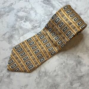 Lands' End Gold and Blue Patterned Tie 100% Silk colorful Party Formal